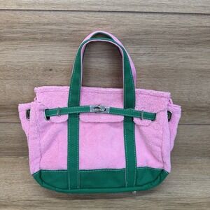 NEW Boatkin Sunwin Madaket Small Classic Tote Bag Terry Cloth Canvas Green Pink